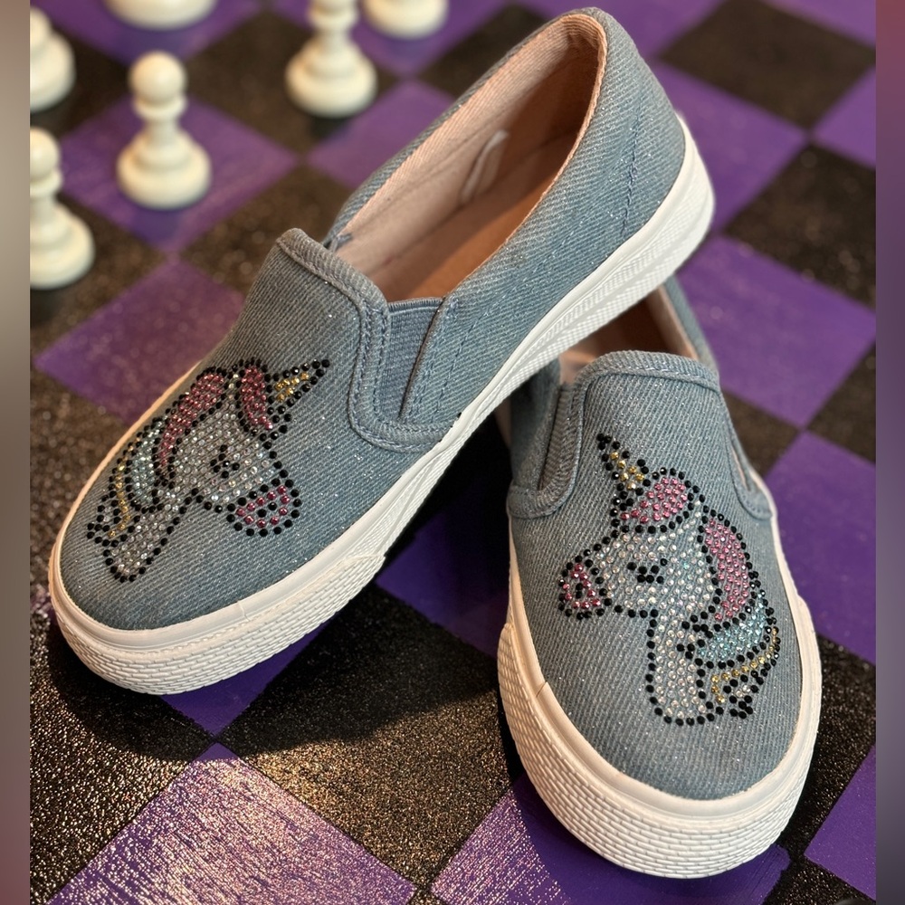 The Children's Place Sparkle Unicorn Slip-On Sneakers Girls Size 12 Like New
